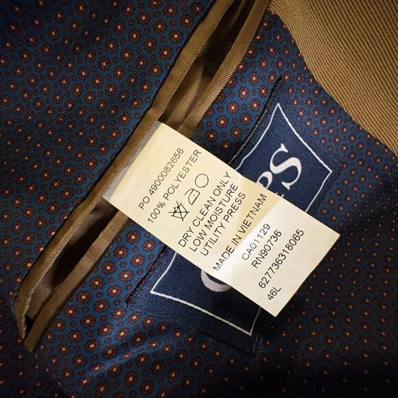 Chaps Micro Corduroy Blazer Sport Coat 46L Tan Two Button Lined Pockets Notch - Picture 6 of 6